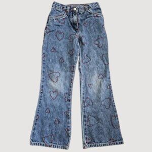 Vintage GYMBOREE Embroidered Hearts Flare Leg Denim Jeans Girls Size 7